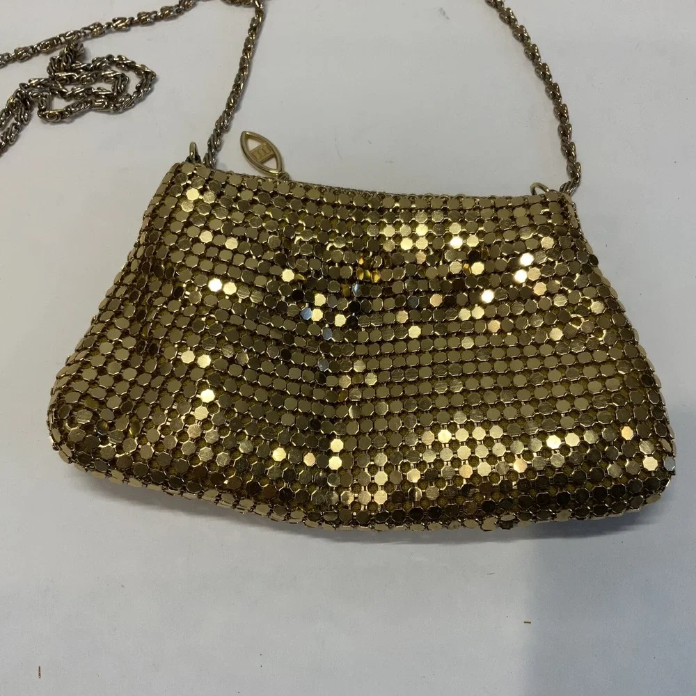 Vintage Y&S Gold Metal Mesh Covered Evening Hand Bag Purse Metal Rope Strap